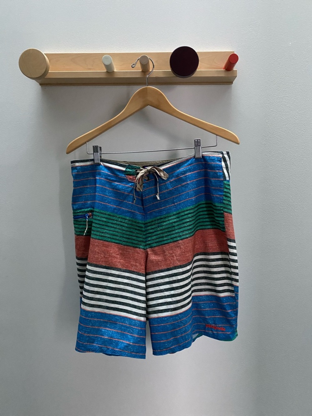 Patagonia Blue/Green/Red Striped Men’s Swim Board Shorts